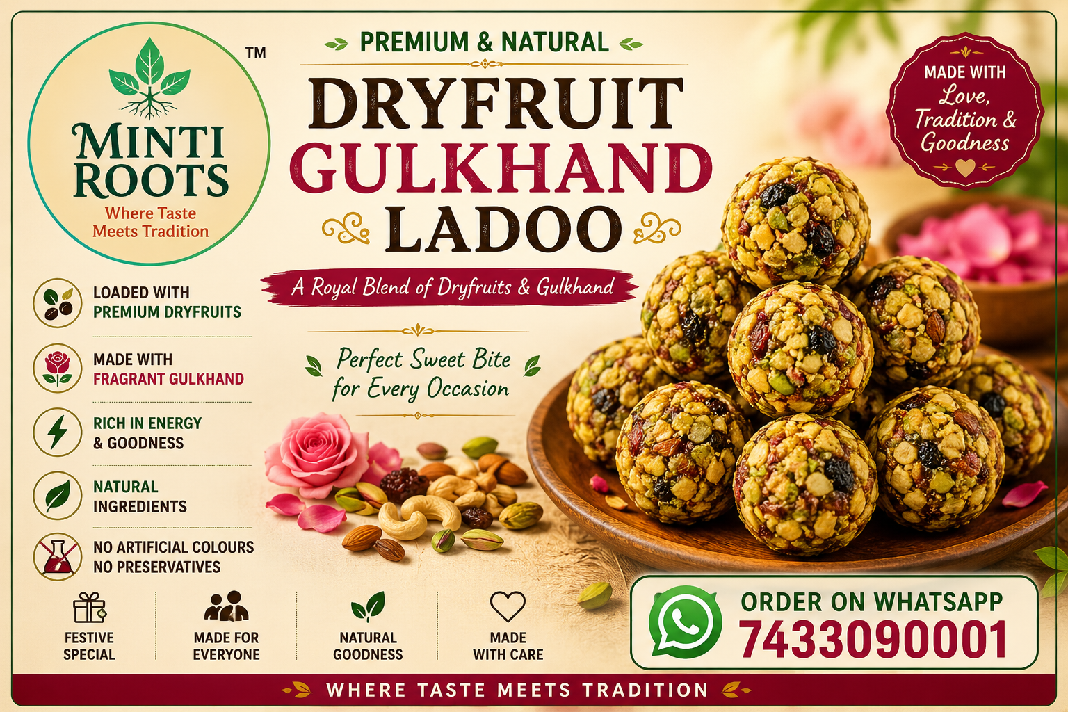 Pista dryfruit Gulkhand ladoo 12pcs 400gms 